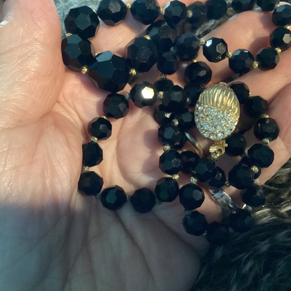 Vintage Czech Jet Crystal Beads / RHINESTONE CLASP  Necklace  mom’s collection - Picture 11 of 11